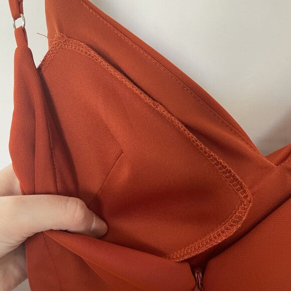 Azazie Deandra A4 Rust Orange Maxi Dress With Ruched Bodice & Spaghetti Straps - Picture 8 of 9